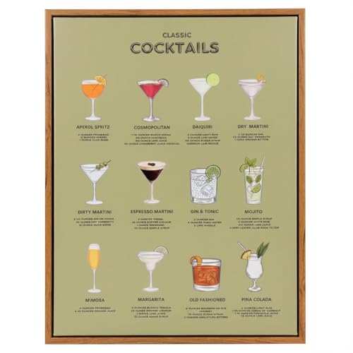 Wallart Street Retro Framed 12x16 inches Classic Cocktails Poster – Illustrated Mixology Guide for Bar, Kitchen, or Home B...