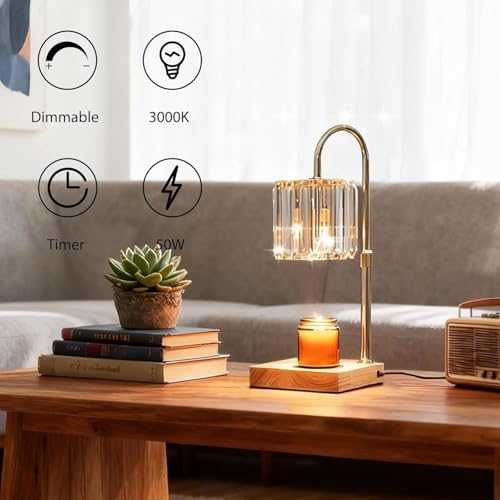 Yuichoy Candle Warmer Lamp with Timer, Dimmable Electric Candle Wamer Adjustable Height, Glass Modern Candles Melter Lamp,...
