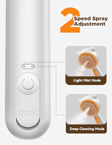 Pet Steam Brush for Dogs & Cats, Brushes for Indoor Cats with Release Button, Dual Speed Spray USB Rechargeable Grooming S...