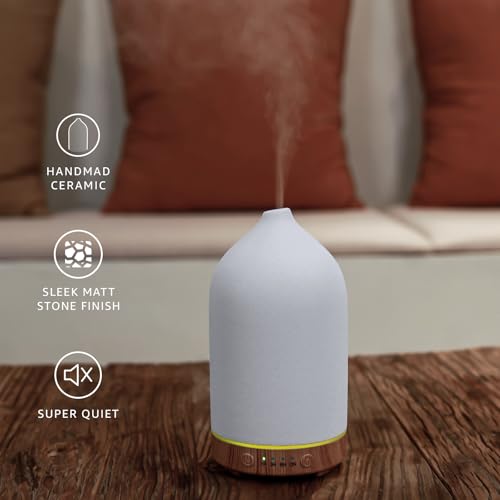 Gooamp 200ML Ceramic Essential Oil Diffuser - Ultrasonic Aromatherapy & Humidifier with 7-Color LED Lights, Auto Shut-Off,...