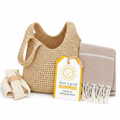 Hahafelt 2 Pcs Crochet Tote Bag and Turkish Beach Towel for Women Summer Vacation Gift Set Beach Mesh Tote Bag Aesthetic B...