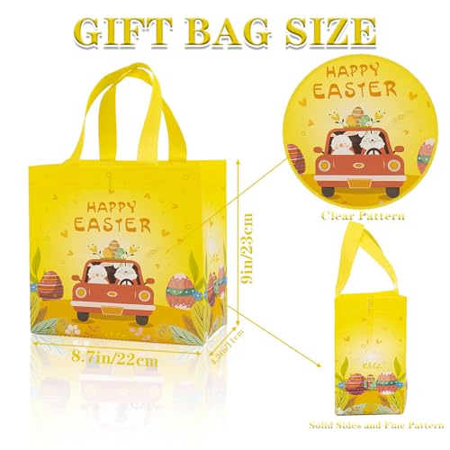 Jaywayang 4Pack Happy Easter Gift Bags, Easter Non-woven Bags with Handle for Kids, Reusable Goodie Bags, Rabbit Bunny Tre...