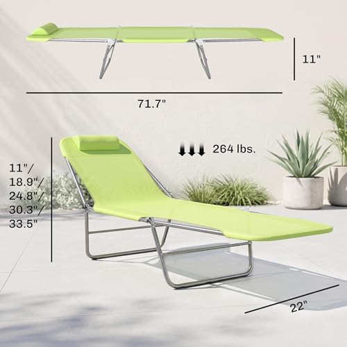 Outsunny Folding Chaise Lounge Pool Chairs, Outdoor Sun Tanning Chairs with Pillow, Reclining Back, Steel Frame & Breathab...