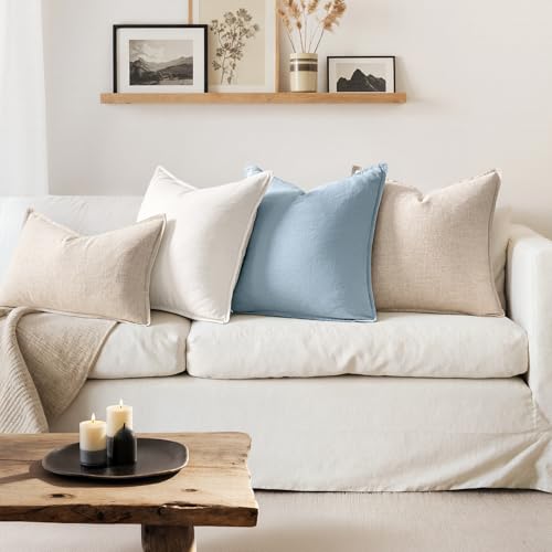 ANRODUO Pack of 2 Decorative Linen Pillow Covers Cream White Neutral Farmhouse Boho Soild Cushion Case Soft Accent Pillowc...
