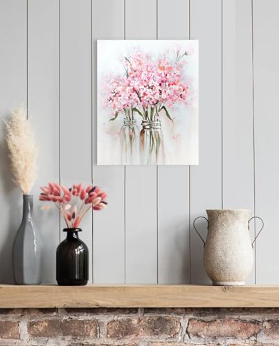 YPY Pink Flowers Canvas Wall Art: Abstract Bouquet in Vase Artwork Prints for Teen Girl Bedroom Pink Floral Picture Poster...