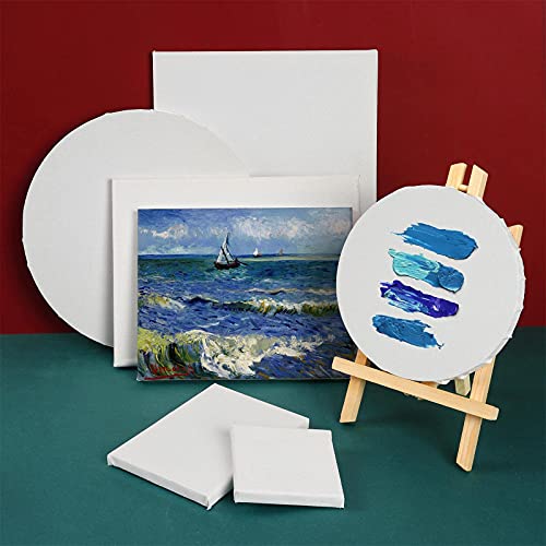 24 Pack Canvases for Painting with 4"x4", 5"x7", 8"x10", 9"x12", 11"x14", 12"x16", Round Canvas with 12"x12", 8"x8", Paint...