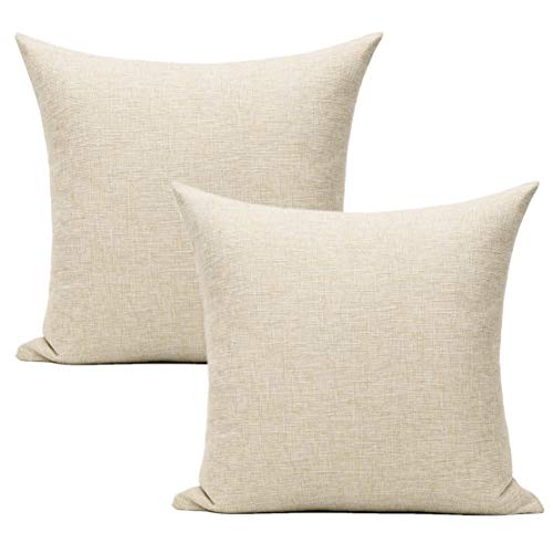 All Smiles Beige Linen Throw Pillow Covers 16x16 Set of 2 Neutral Khaki Decorative Farmhouse Décor Burlap Cushion Cases Ho...