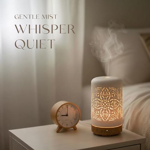 Earnest Living Essential Oil Diffuser White Ceramic Diffuser 100 ml Timers Night Lights and Auto Off Function Home Office ...