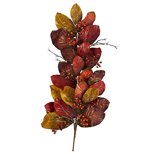 Nearly Natural 36in. Autumn Magnolia Leaf with Berries Artificial Tear Drop