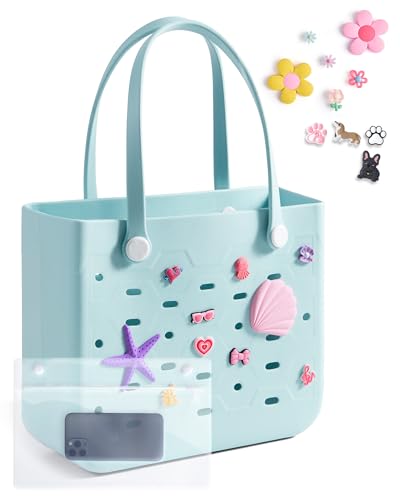 BAGSMART Beach Bag for Women, Water-resistant Rubber Tote Bag, Sandproof Vacation Essentials for Summer Swim Cruise Pool