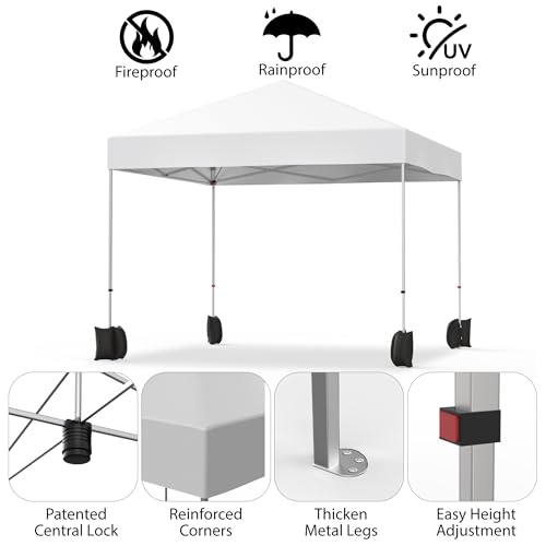 10x10 Pop Up Canopy Tent with Center Lock, One Push Setup, Adjustable Legs, Silver-Coated Waterproof Oxford Top, Heavy Dut...