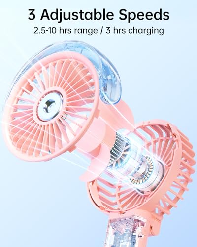 SWEETFULL Portable Misting Fan - 180° Foldable Handheld Personal Fan with Mist Spray, 3 Speeds, 30ml Water Tank, USB Recha...