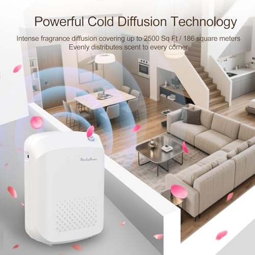 Waterless Essential Oil Diffuser, 2500 Sq Ft Coverage, Bluetooth App Control, No-Noise Wall Mounted Cold Air Scent Machin...
