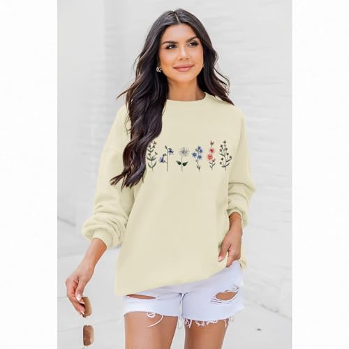 Lytiarul Flower Graphic Sweatshirt for Women Floral Printed Vintage Long Sleeves Shirt Crewneck Hoodie Loose Pullovers Tops