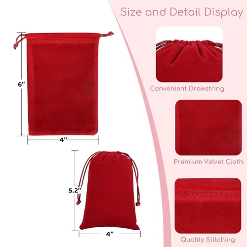 Tapleap Velvet Drawstring Bags, 12Pcs Red Jewelry Bags, 4x6, Church, For Wrapping Palm Crosses, Party Favors, Resin Runes,...