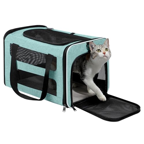 PAPZER Cat Carrier Soft-Sided Travel Bag for Medium to Large Cats Over 15lbs, Small Dog Carrier Crate Top Entry Breathable...