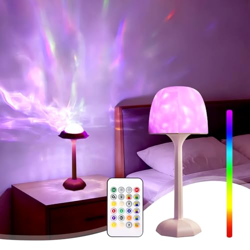 DEXULESA Rechargeable Table Lamp with Remote Control, 16 Color Changing LED Night Light with Water Ripple Projection, Adju...