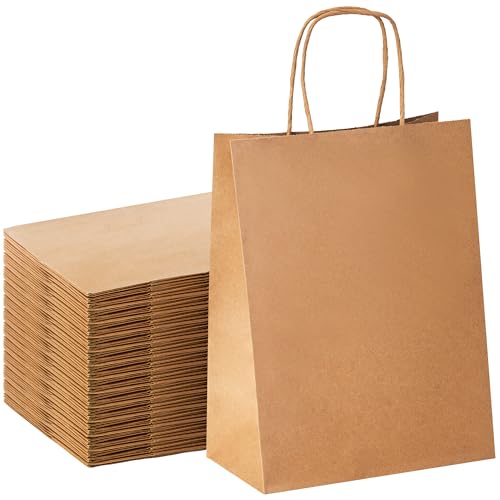 YEEHAW Brown Paper Bags with Handles Bulk 8"x4.5"x10.8" 100Pcs Gift Kraft Bags Medium Size, Brown Craft with Handles, Gift...