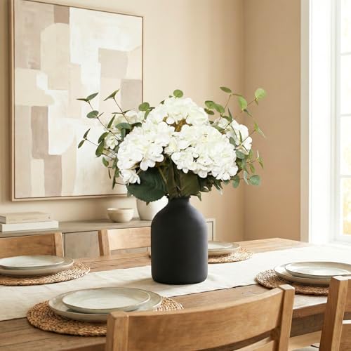 Real Touch White Faux Hydrangea And Eucalyptus Arrangement, Faux Floral Arrangements, Hyper Realistic Artificial Flowers, ...