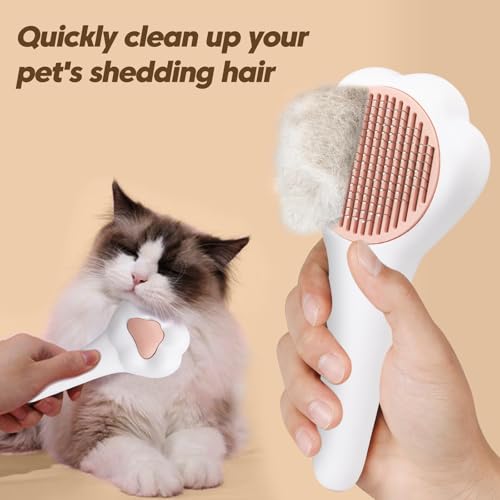 Self-Cleaning Cat Brush for Shedding with Cat Nail Clipper 2-Piece Set for Pets That Shed a Lot or Have Overgrown Nails,In...