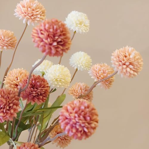 10 Pcs Fake Flowers, Artificial Mums With Long Stems, Faux Pompon Mums Floral Arrangement, 3 Mixed Colors Plastic Flowers ...