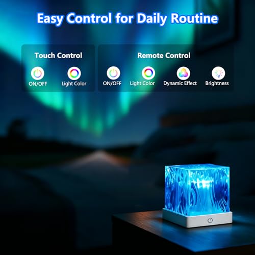 HUMIIEYE Northern Lights Projector, 1800mAh Battery Operated Aurora Night Light Cube, 16 Color, Remote Mood Lighting Galax...