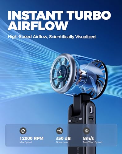 Diveblues Portable Handheld Turbo Fan, 5 Gear Wind, Battery Operated, Up to 12 Working Hours, 3 IN 1 Hand Fan with Air Tur...