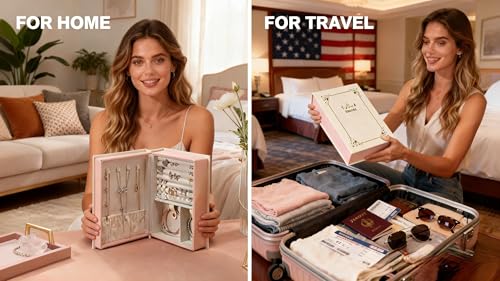 Travel Jewelry Organizer Box Book Style, PU Leather Portable Jewelry Case with Magnetic Closure, Double-Sided Storage for ...