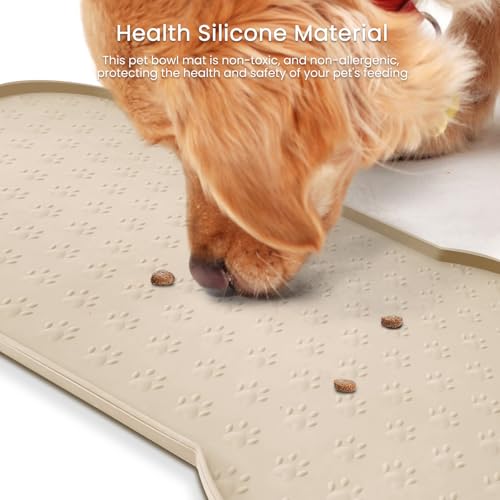 PWTAA Dog Food Mat Anti-Slip Silicone Dog Bowl Mat Thicker Pet Placemat Waterproof Cat Feeder Pad with Raised Edge Puppy K...