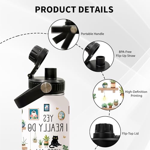 Uibunoo Gardening Gifts for Women, Plants Cat Water Bottle with Lid 32oz, Garden Gift for Plant Lovers Gardeners Lady Wome...