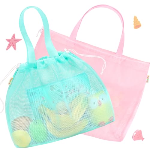 Tagitary Beach Toys Kids Beach Bag Tote with Drawstring, Pink Blue Mesh Bag Travel Beach Essentials for Kids Swim Pool Gym...