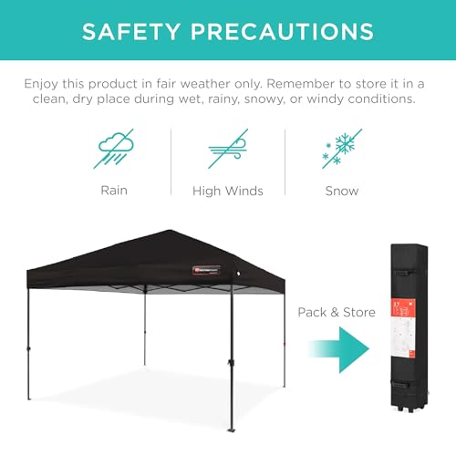 Best Choice Products 10x10ft Pop Up Canopy Tent, Outdoor Shade, 1 Person 1 Minute Set Up, Carry Case, 4 Weight Bags - Black