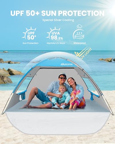 OutdoorMaster Beach Tent Sun Shelter with 2 Ventilated Doors, UPF50+ Easy Setup Beach Tent Canopy for 3 Person, Lightweigh...