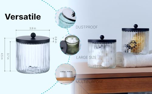 KMwares 2-Pack Glass Qtip Holder Dispenser Set - Bathroom Canister Storage Organizer for Cotton Balls, Swabs, Floss Picks,...