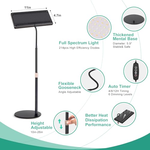 LBW Desk Grow Light, Full Spectrum Plant Light for Indoor Plants, Grow Lamps with 4/8/12H Timer, 10"-26" Height Adjustabl...