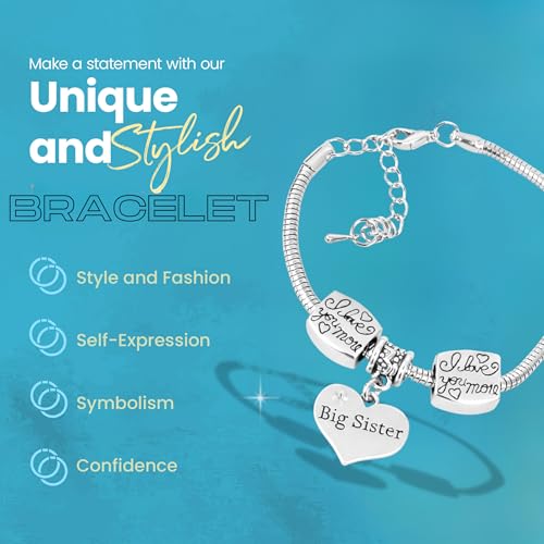 Infinity Collection Big Sister Bracelet – Silver-Tone Heart Charm Jewelry with I Love You More Beads – Adjustable Gift Bra...