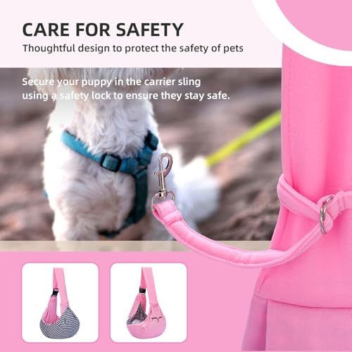 Adjustable Dog Carrier Sling - Hand-Free Dog Carriers for Small Dogs and Cats, Puppy Sling Carrier with Zipper Purse Pocke...