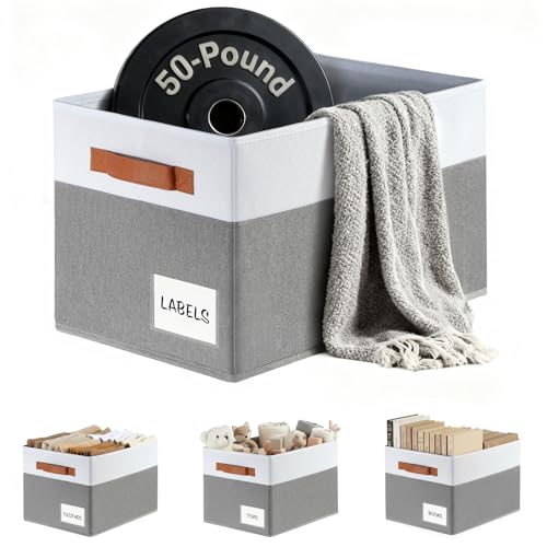 Criusia Large Closet Storage Baskets for organizing 4 Pack, Non-Dust-Absorbing Closet Shelf Organizer Bins with Handles & ...