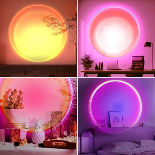 LEKEONE Sunset Lamp Projection, Sunset Night Light Rainbow Projector 180° 16 Color Changing 4 Modes, Vlog, Photography, De...