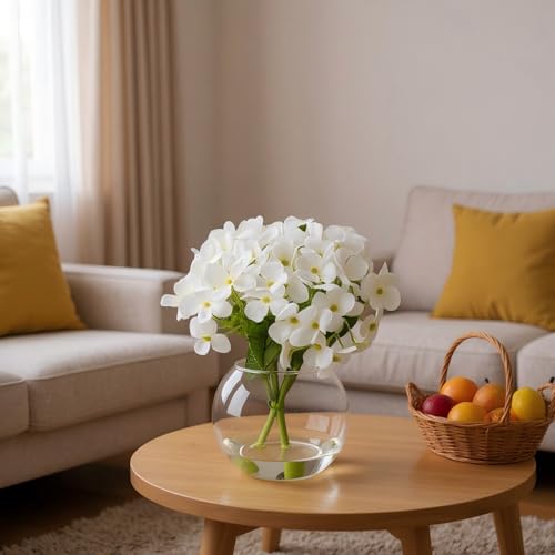 CZWBE 2 Pcs Hydrangea Artificial Flowers - Fake Flowers Real Touch Floral Arrangement with Faux Water in Glass Vase, Home,...