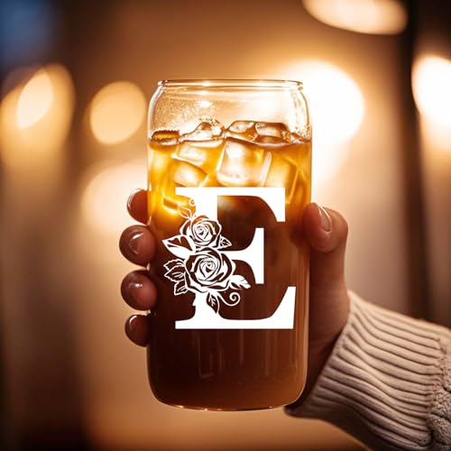 Custom Cups for Women – 16oz Monogrammed Glass Tumbler with Lid & Straw–Personalized Cups with Names, Personalized Birthda...