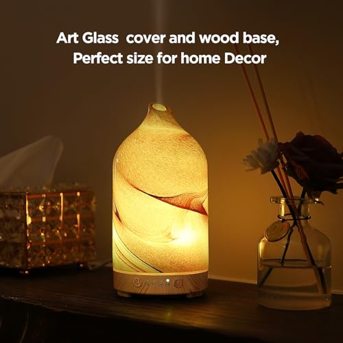 Essential Oil Diffuser Hand Blown Glass Aromatherapy Diffuser - Ultrasonic Cool Mist Scent Aroma Diffuser, Whisper Quiet w...