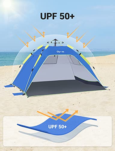 Glymnis Pop Up Beach Tent Sun Shade Shelter for 3-4 Person with UPF 50+, Lightweight & Easy Setup, Vent Windows & Zippered...