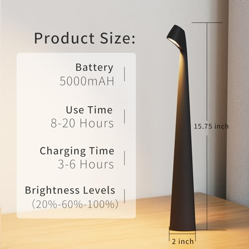 HAPYGI Portable Cordless LED Desk Lamp,Rechargeable Wireless Table Lamp, 3-Level Brightness, Patio Table Lamp, Bedside Nig...