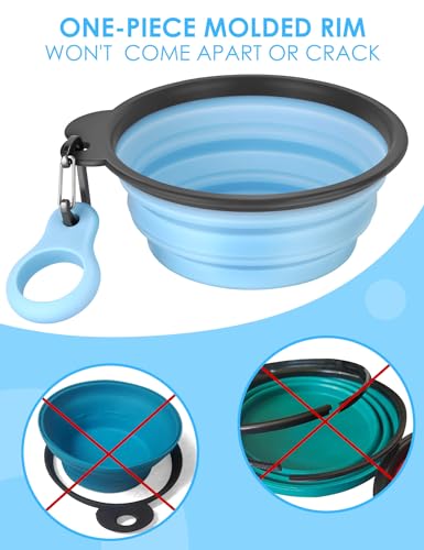 Aonkey Collapsible Dog Bowls with Bottle Carrier, 2 Pack Travel Dog Water Bowl Upgraded Carabiner, One-piece Molded Rim No...