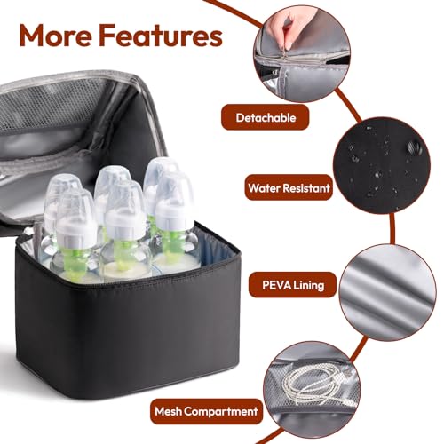 NCVI Breastmilk Cooler Bag with 2 Ice Pack, Breast Pump Bag with Cooler Fits 6 Bottles, Double Layer Breast Milk Travel Ba...