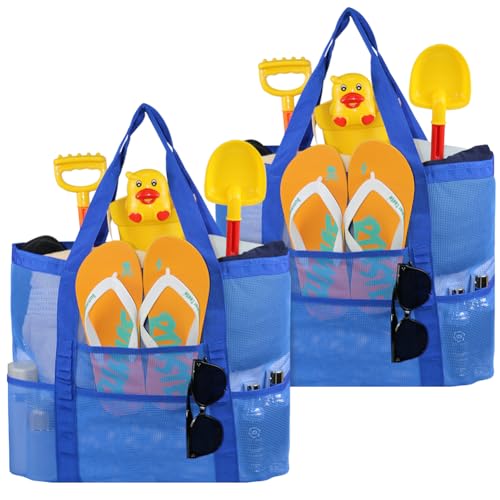 AMJ Oversized Mesh Beach Tote, Family Beach Bag for Toys & Vacation Essentials, 2Pcs