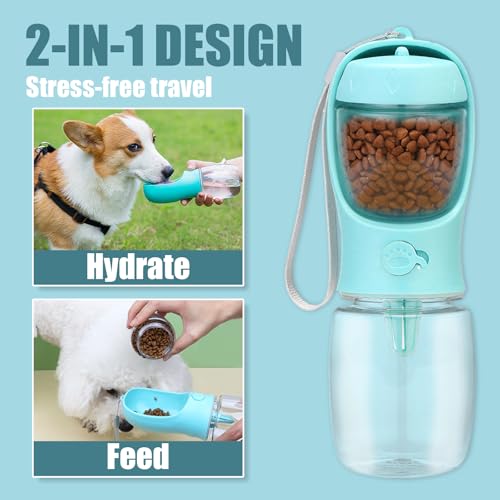 Bestac Portable 2-in-1 Pet Food & Water Feeder Leak-Proof Travel Bowl, Hiking & Walking Pet Water Dispenser (Blue, 350)