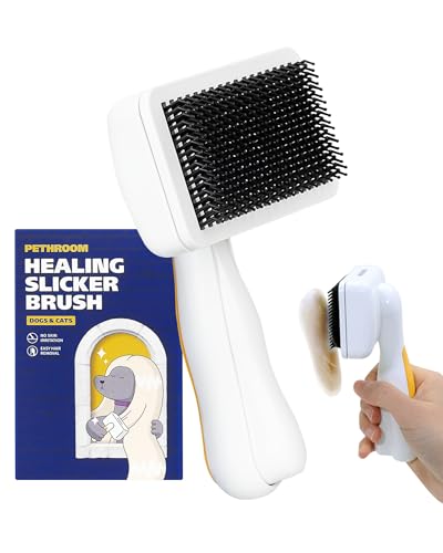 PETHROOM Self-Cleaning Slicker Brush for Dogs & Cats – Gentle Grooming & Deshedding Tool, Removes Mats & Tangles, Skin-Fri...