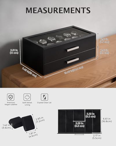 ProCase 12-Slot Watch Box, 2-Tier Pull-Out Drawers Display Case for Men with Clear Top Lid, Watches Jewelry Sunglass Stora...